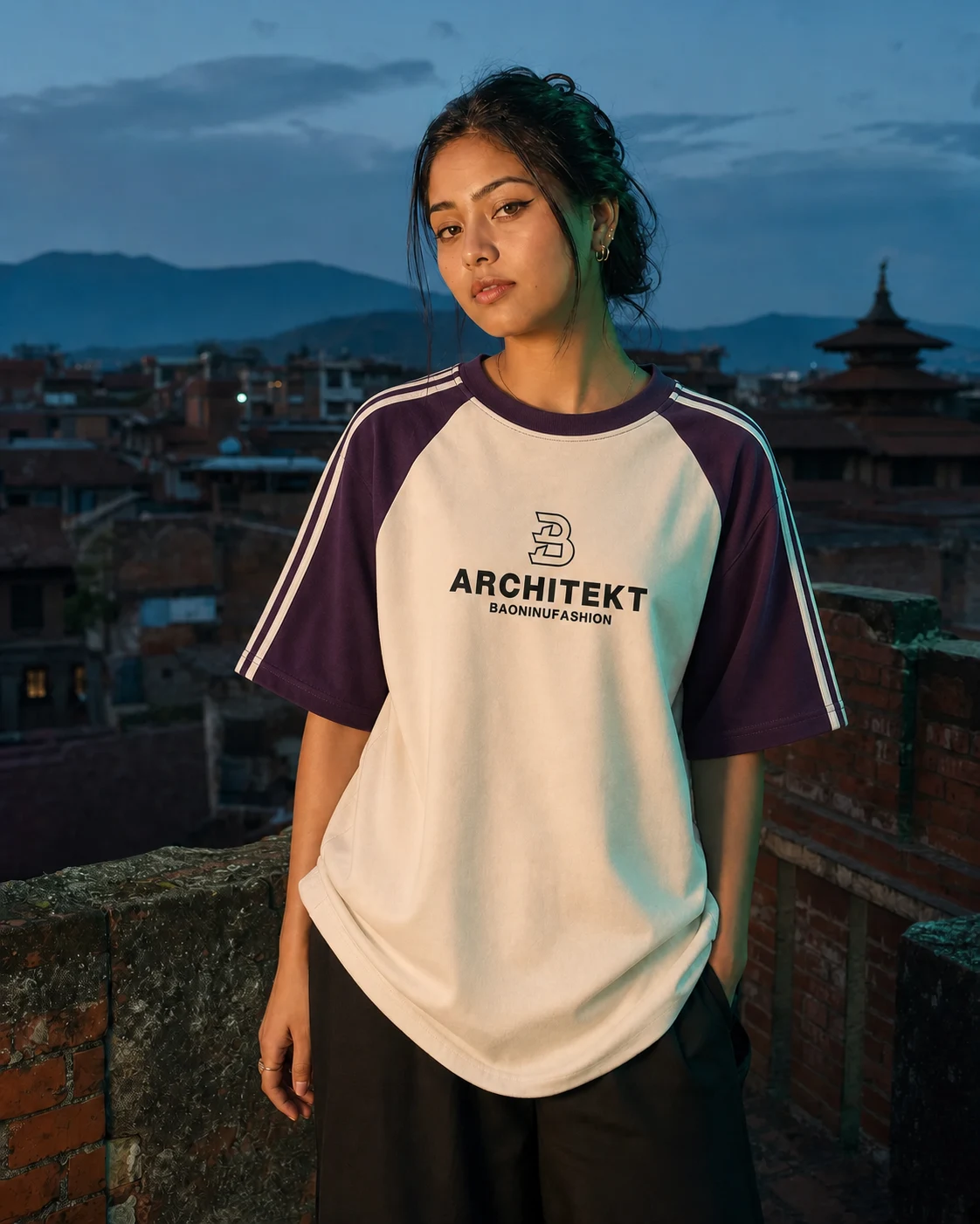 Model wearing the PRE·MICO Architekt raglan T-shirt