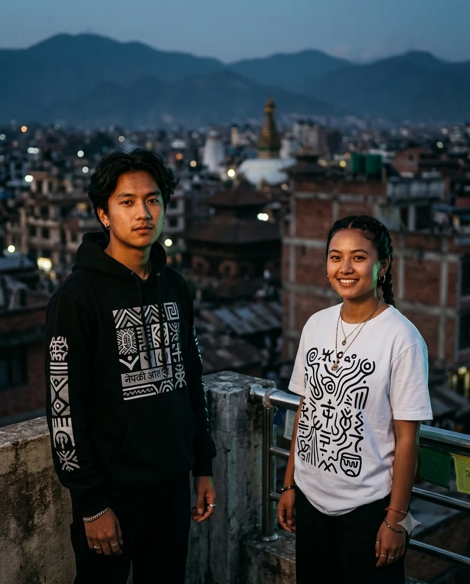 PRE·MICO custom prints worn in Kathmandu